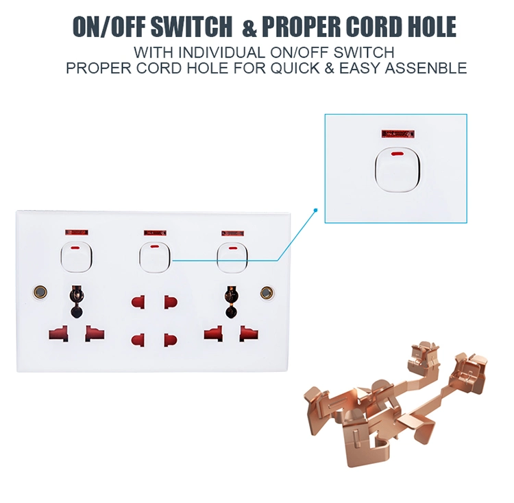 AC Power 4 Way Universal Multi-Function Outlets Wall Switch Socket